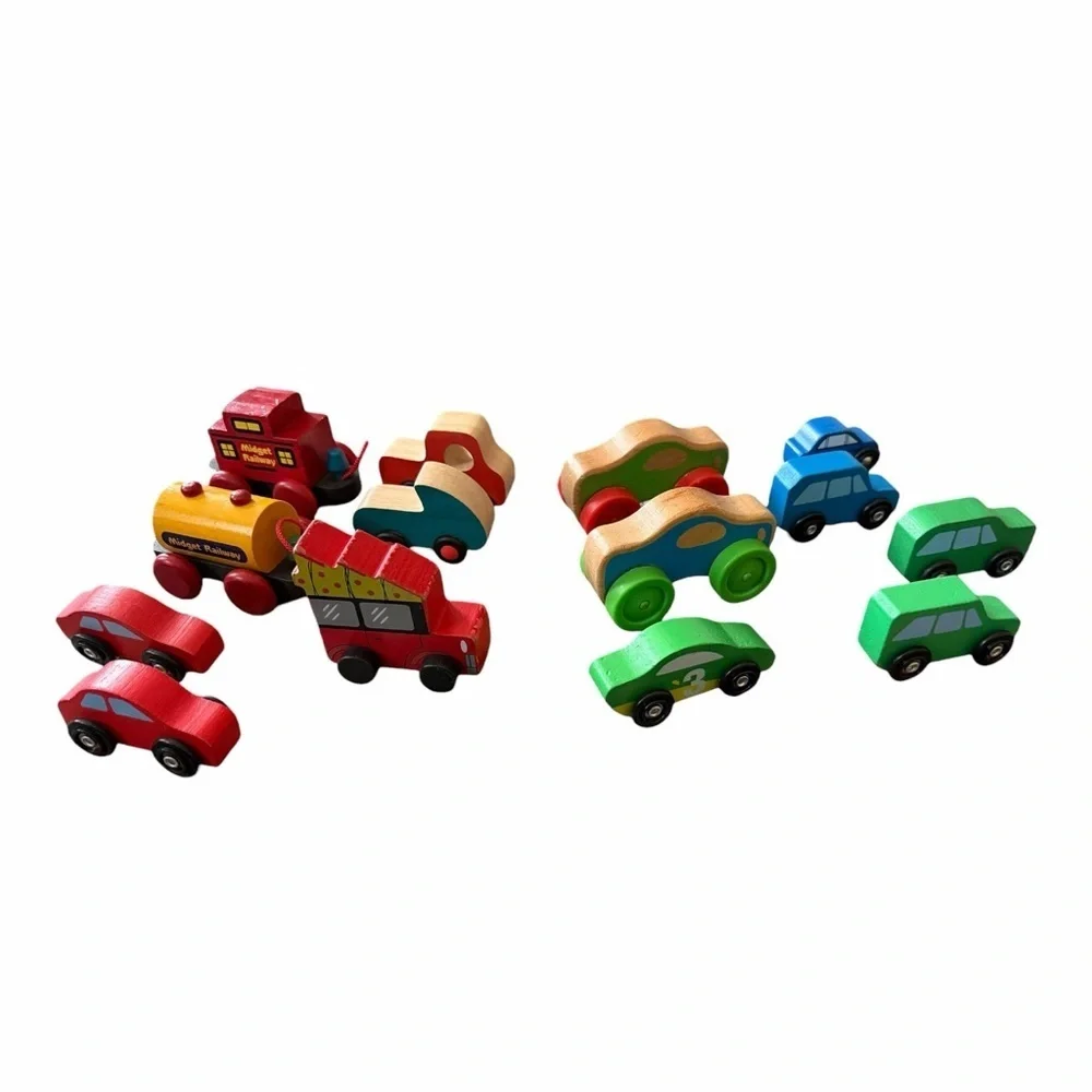 Lot of 14 Wooden Toy Cars Trains Montessori Pretend Play Melissa & Doug